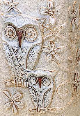 信楽焼 傘立 ふくろう盛絵